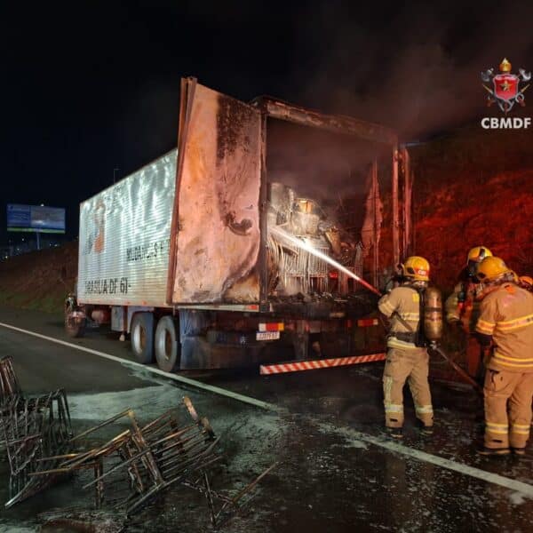 Incêndio atinge caminhão na EPTG, próximo ao DF Plaza